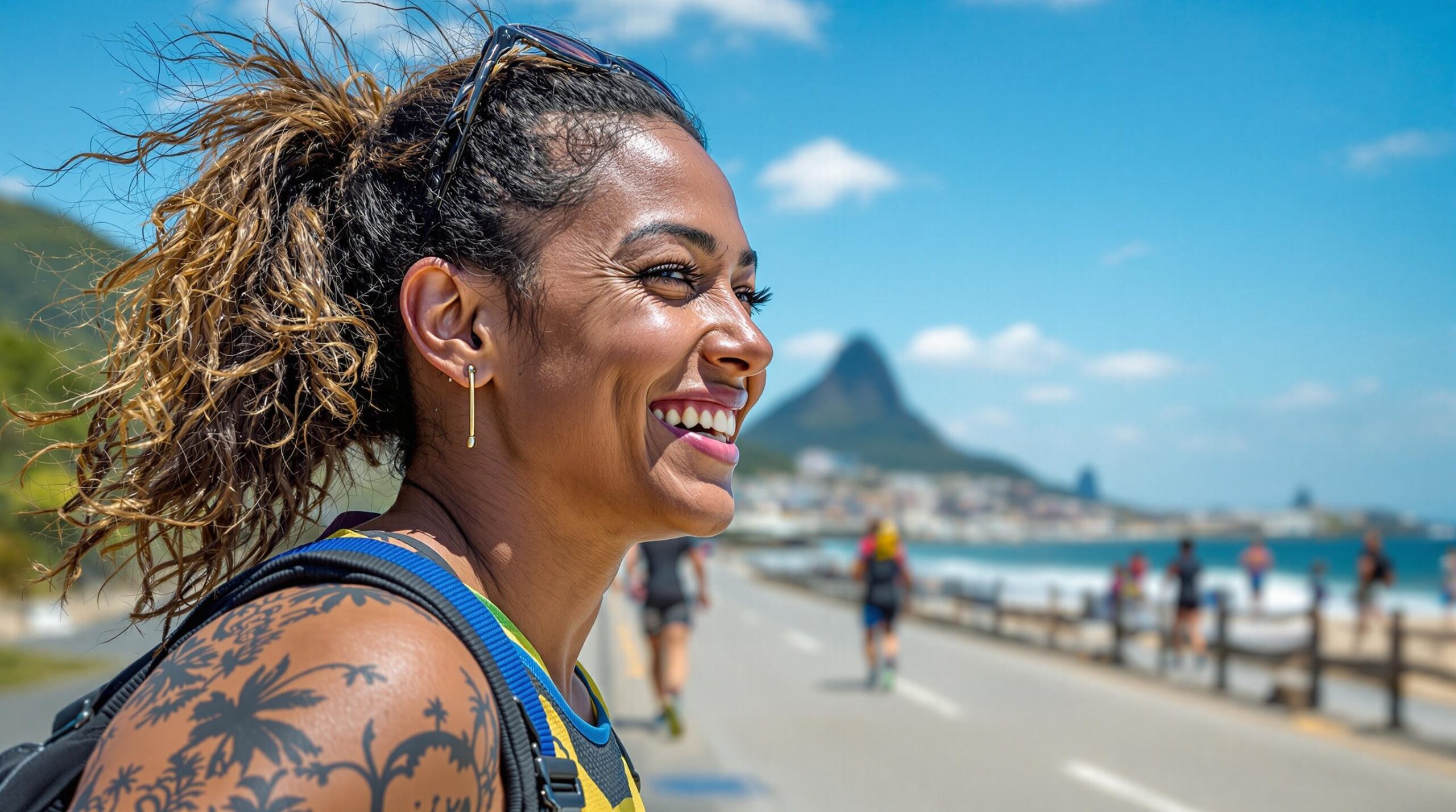 mulher feliz por ter finalizado um desafio virtual de corrida da zion virtual sports